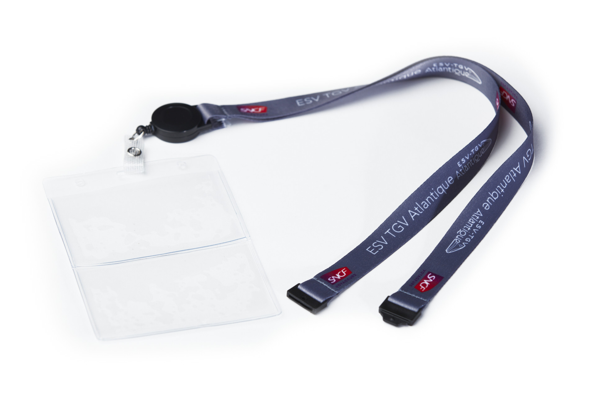 Pack BUSINESS : Polyester 20mm + détache sécurité + yoyo + porte-carte congrès vertical 112mmx164mm